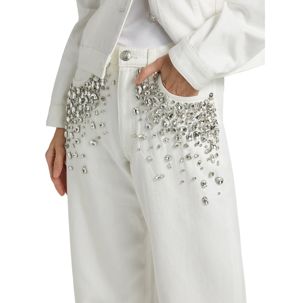 Rag & Bone The Andi Embellished High Rise Ankle Wide Leg Jeans 26 White Jewel - Picture 3 of 12